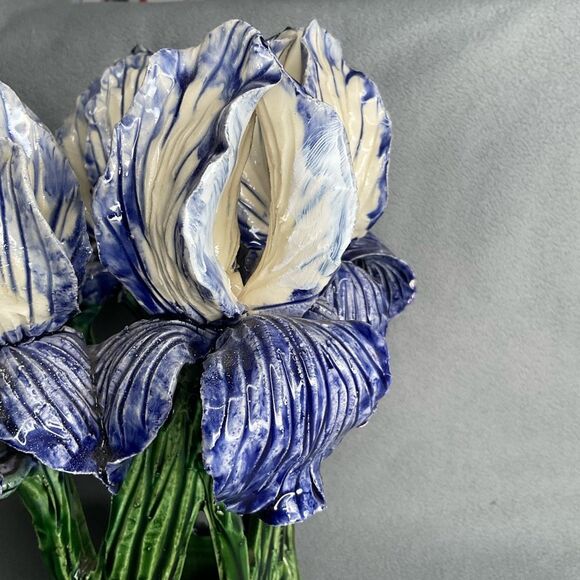 AVATAR Pottery Sculpted Ceramic Vase Majolica Garden Purple Iris Signed HandMade - Picture 9 of 14